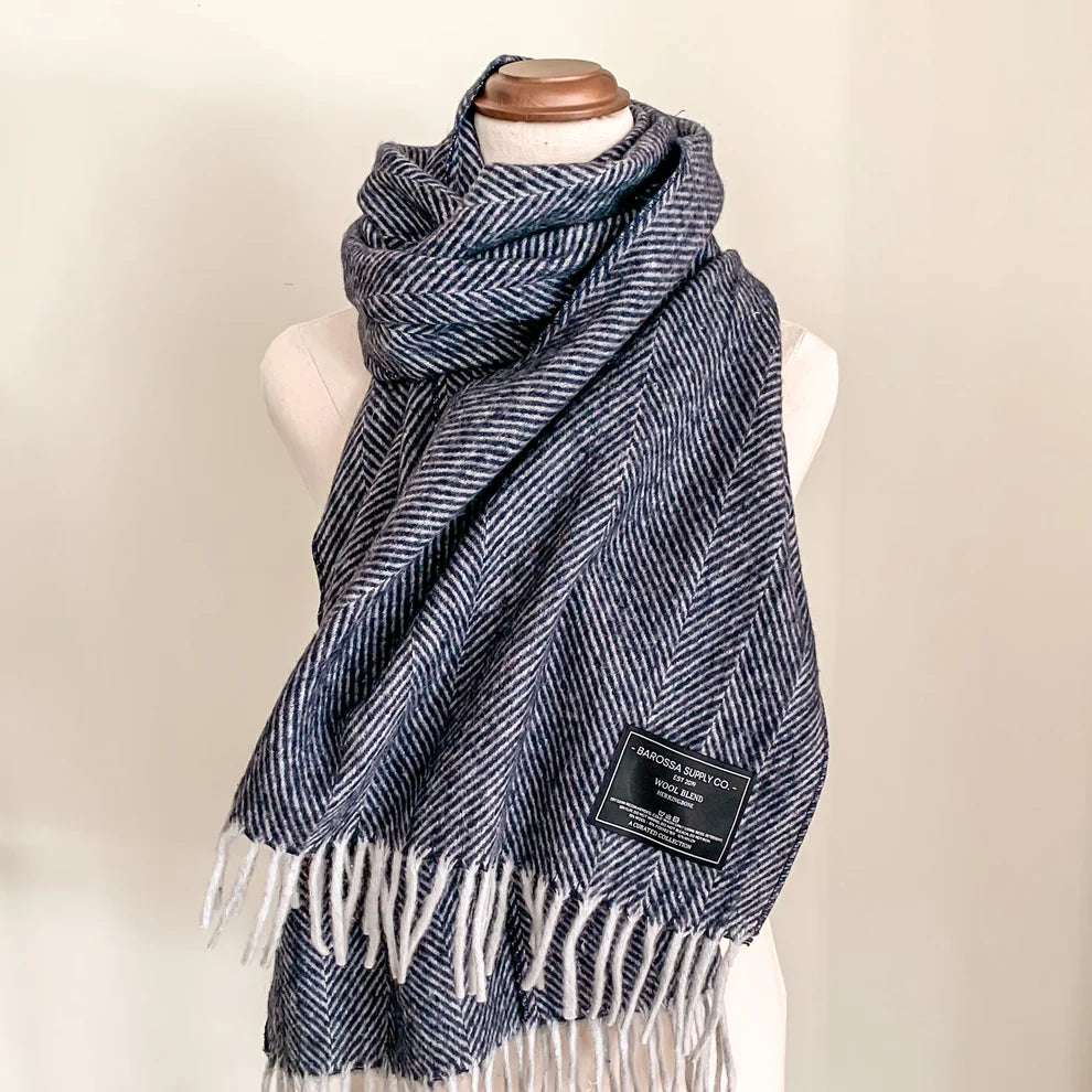 Luxe Herringbone Blanket Wrap Blue