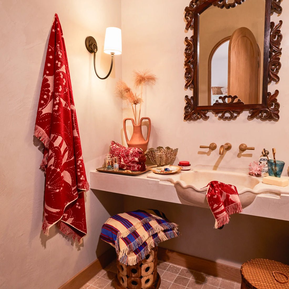 Sage x Clare Lucia Bath Sheet Crimson