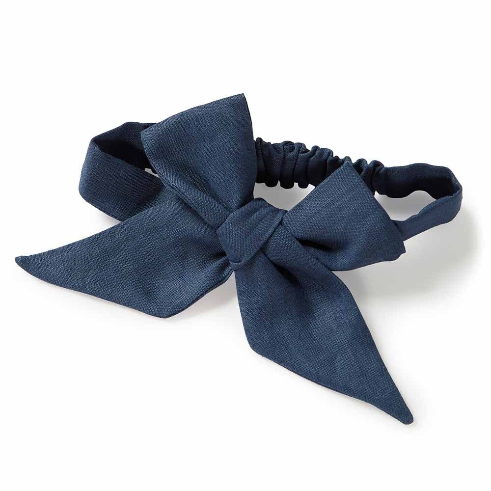 Snuggle Hunny Pre Tied Linen Bow Navy