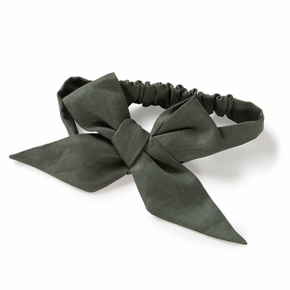 Snuggle Hunny Pre Tied Linen Bow Olive