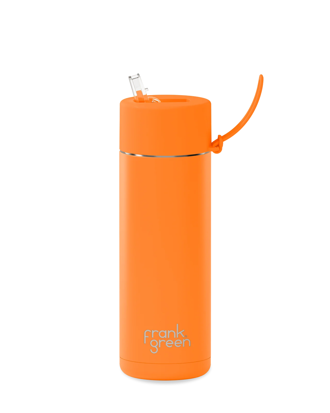 Frank Green Stainless Steel Ceramic Reusable Bottle Neon Orange With Flip Straw Lid 20oz/595ml