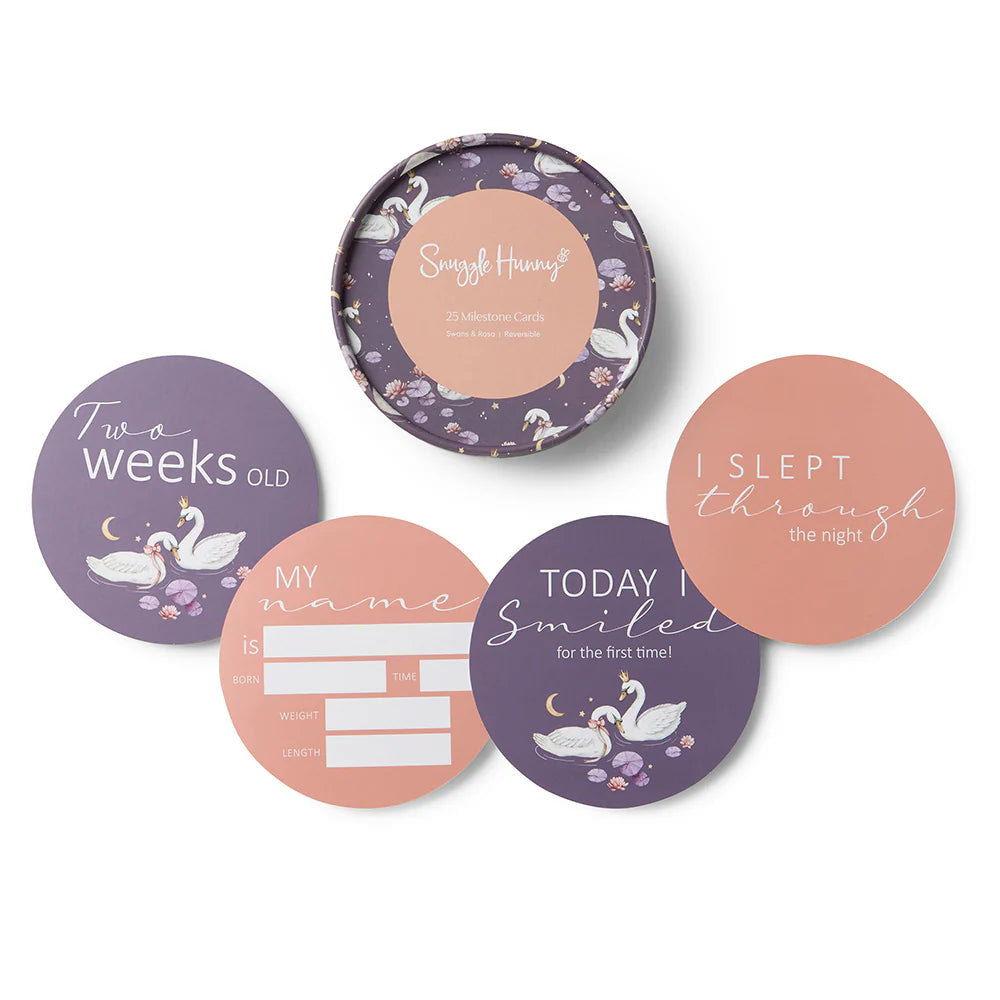 Snuggle Hunny Milestone Cards Swans &amp; Rosa