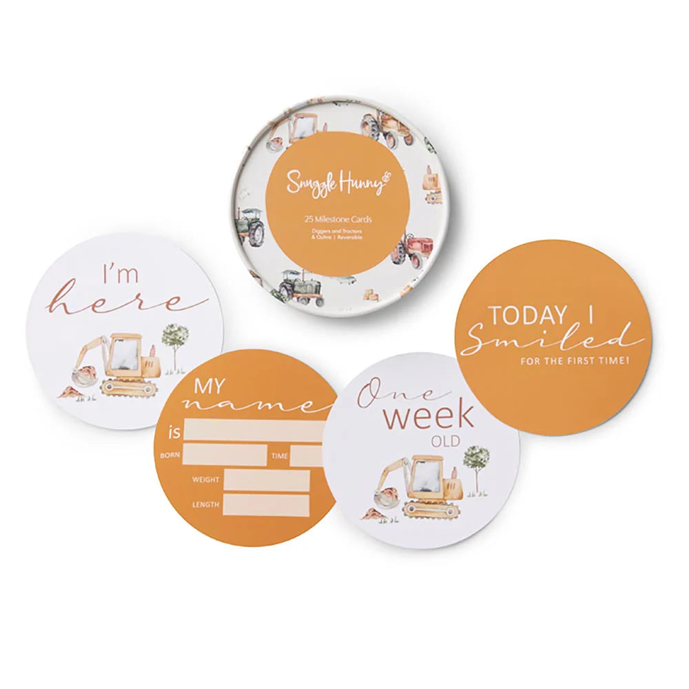 Snuggle Hunny Milestone Cards Diggers + Tractors