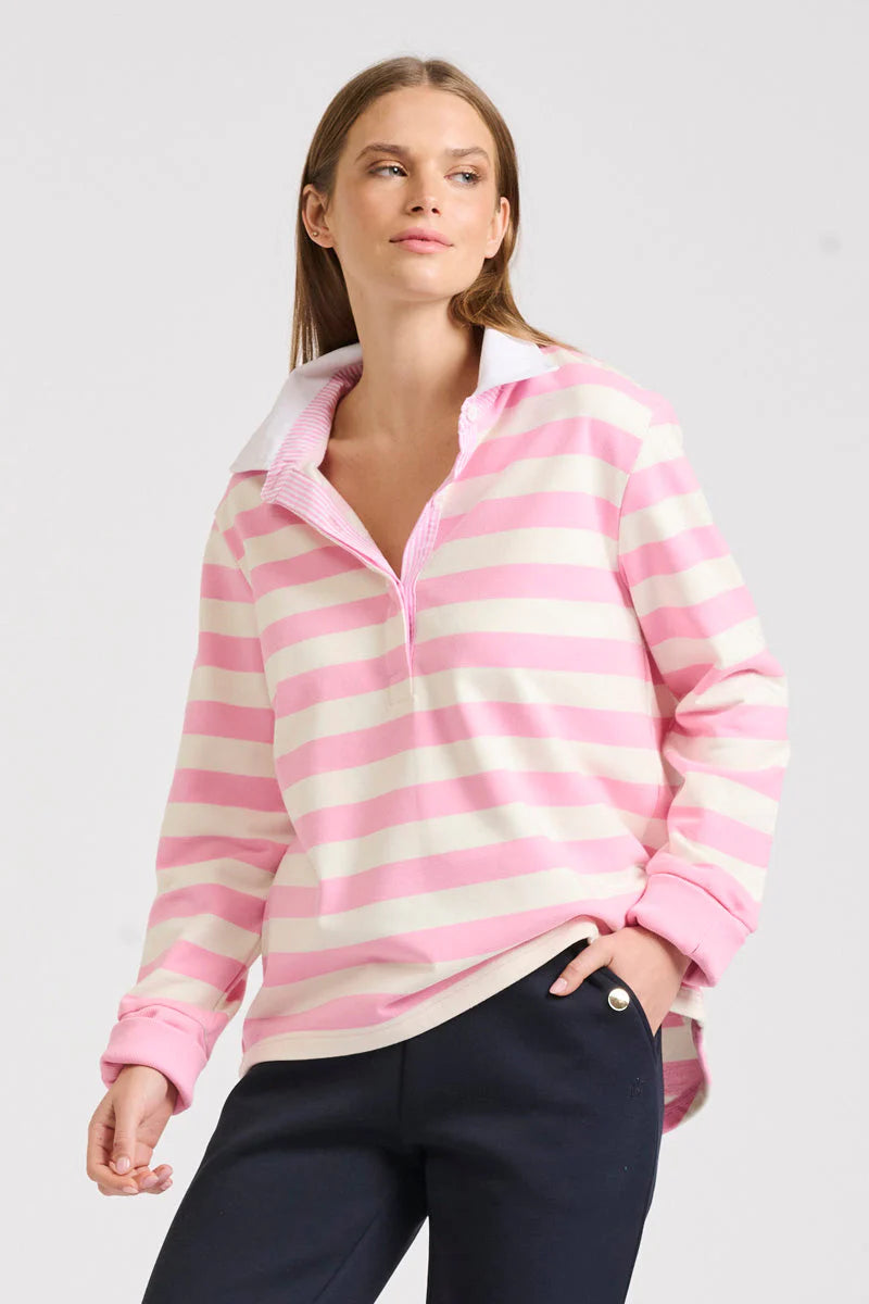 Rugby Cotton Sweatshirt Pink Stripe