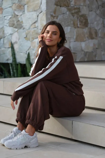 Ceres Life Sporty Slouchy Crew/ Chocolate Side Stripe