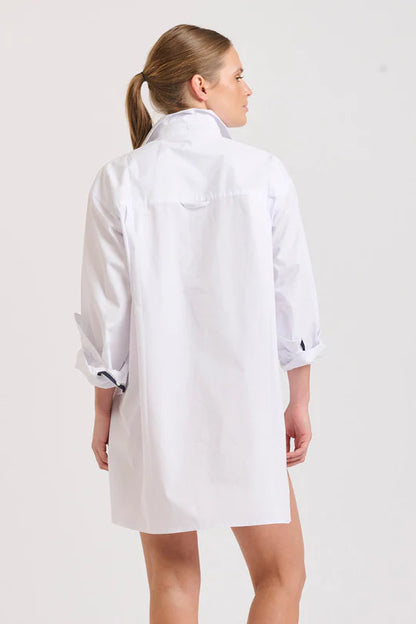 The Boyfriend Shirt White/Navy Trim