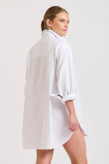 The Boyfriend Shirt White/Navy Trim