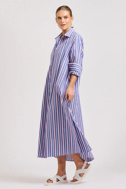 Shirty The Luna Oversized Linen Long Shirtdress  Chambray Pink Stripe