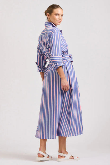 Shirty The Luna Oversized Linen Long Shirtdress  Chambray Pink Stripe