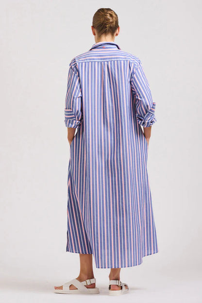 Shirty The Luna Oversized Linen Long Shirtdress  Chambray Pink Stripe