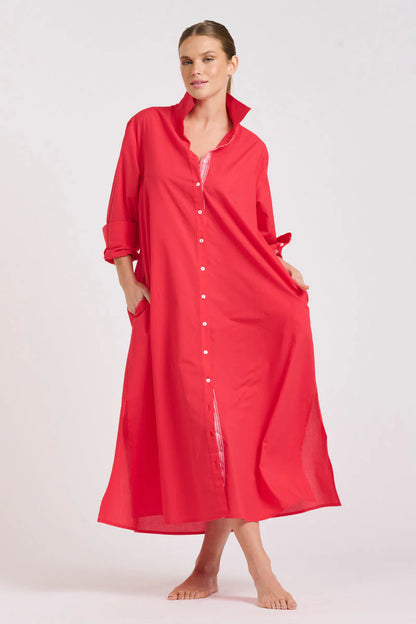 The Pippa Oversized Long Dress Red/Pink Trim