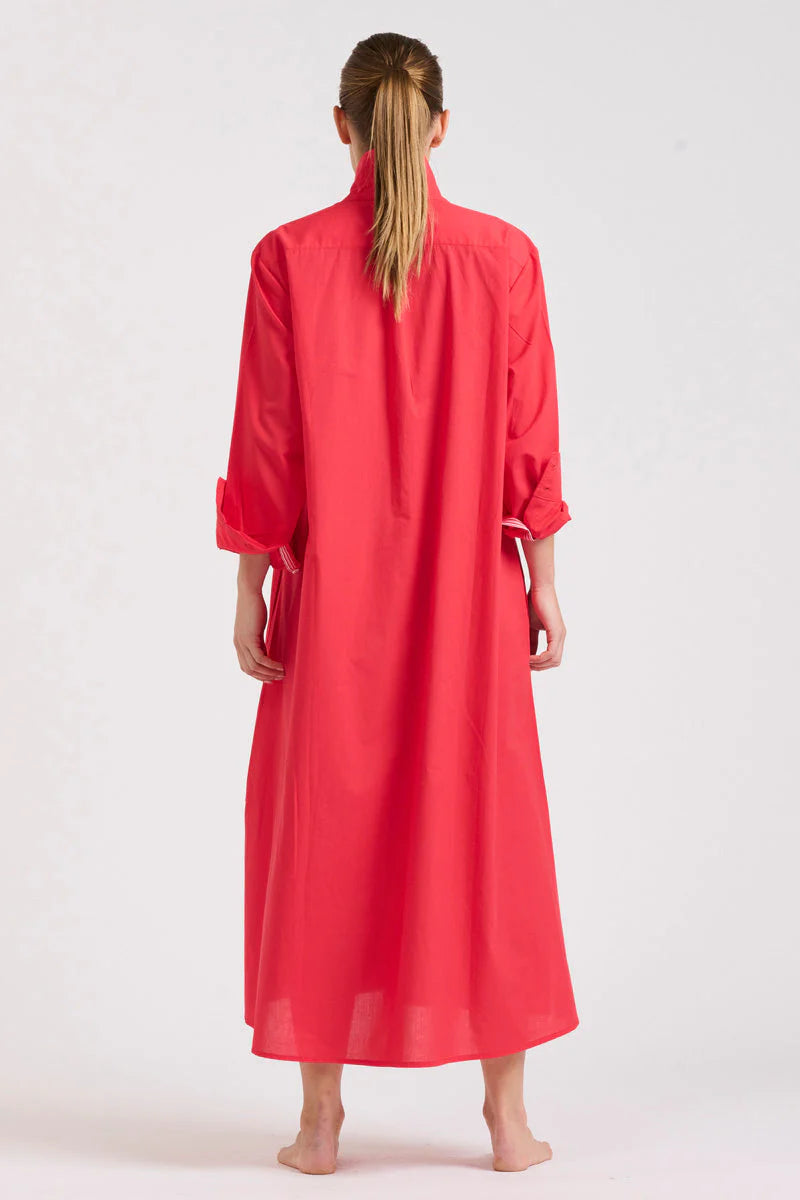 The Pippa Oversized Long Dress Red/Pink Trim