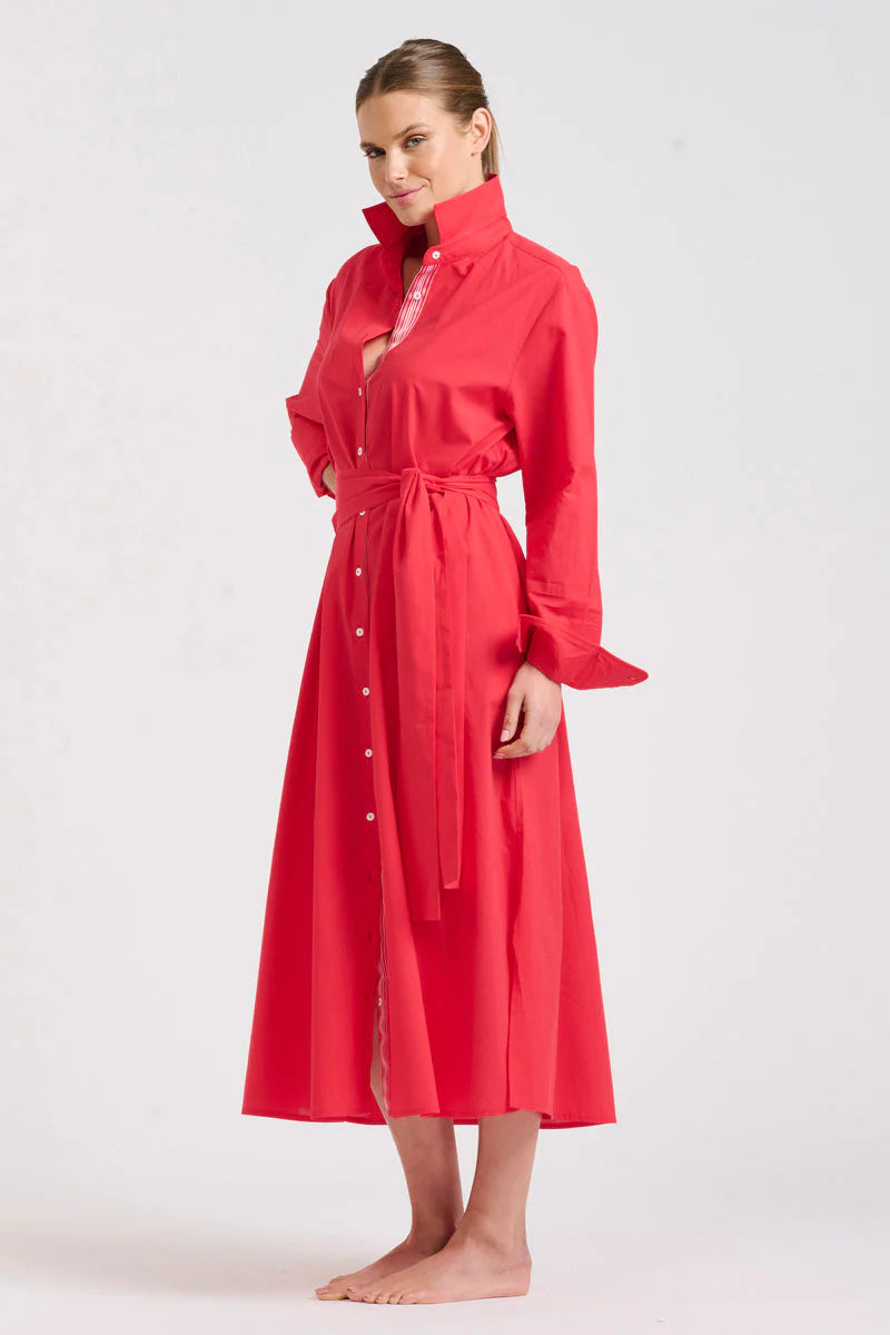 The Pippa Oversized Long Dress Red/Pink Trim