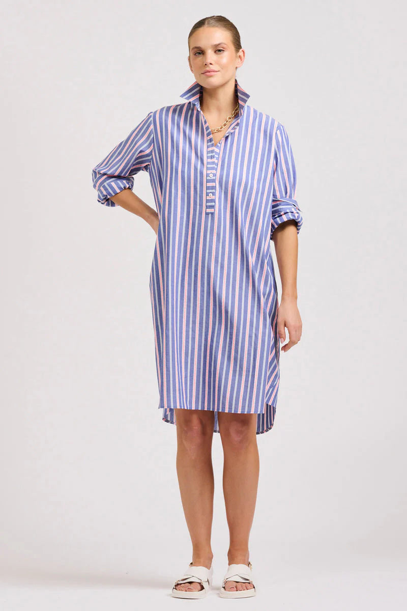 Shirty The Popover Shirtdress Chambray Pink Stripe