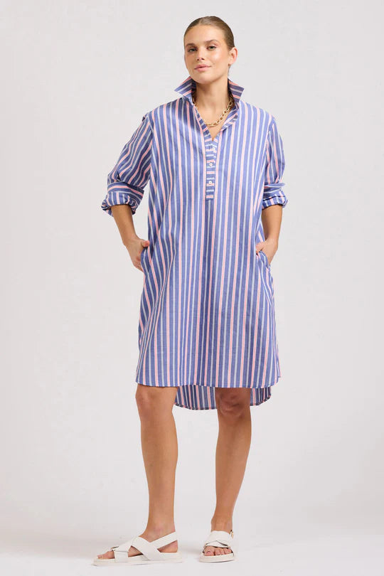 Shirty The Popover Shirtdress Chambray Pink Stripe