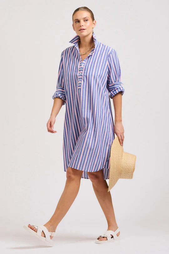 Shirty The Popover Shirtdress Chambray Pink Stripe