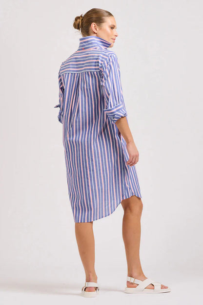 Shirty The Popover Shirtdress Chambray Pink Stripe