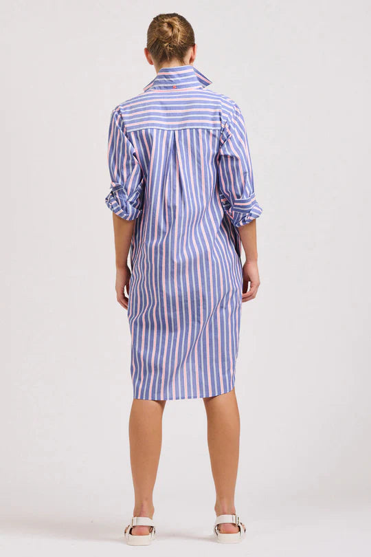 Shirty The Popover Shirtdress Chambray Pink Stripe