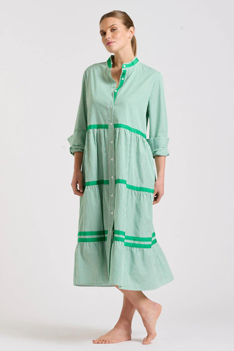 The Sandy tiered Dress Green Stripe