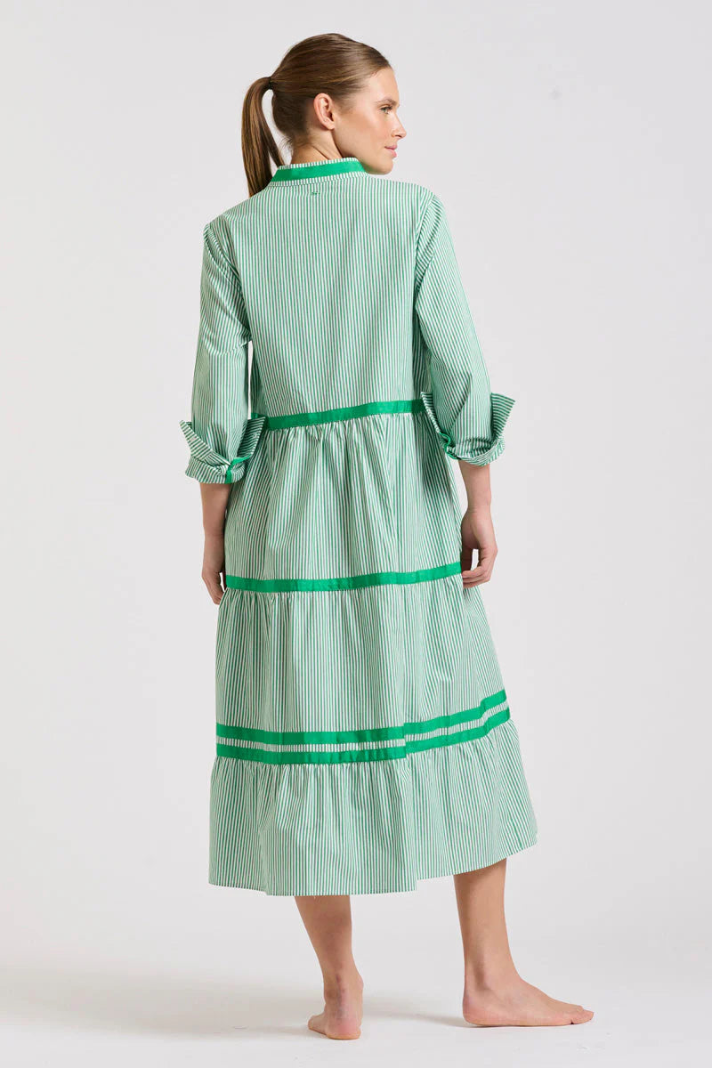 The Sandy tiered Dress Green Stripe