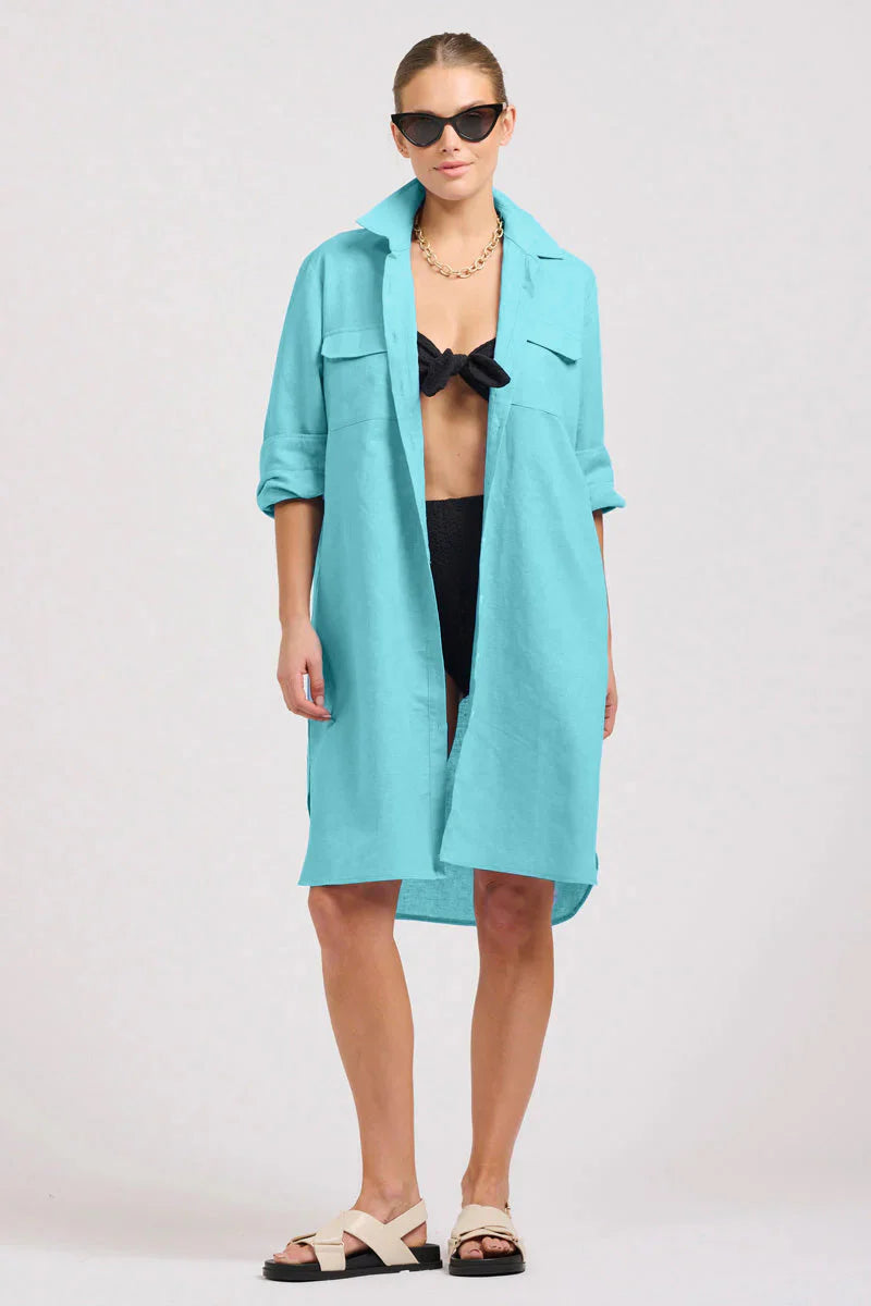 Shirty The Venus Linen Shirtdress Aqua