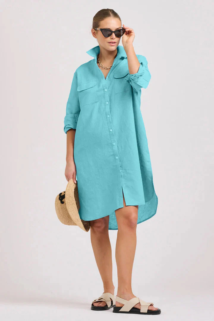 Shirty The Venus Linen Shirtdress Aqua