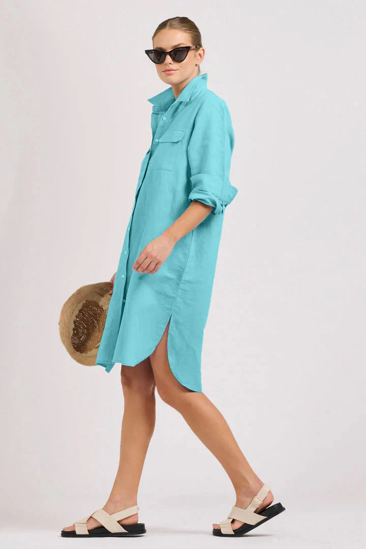 Shirty The Venus Linen Shirtdress Aqua