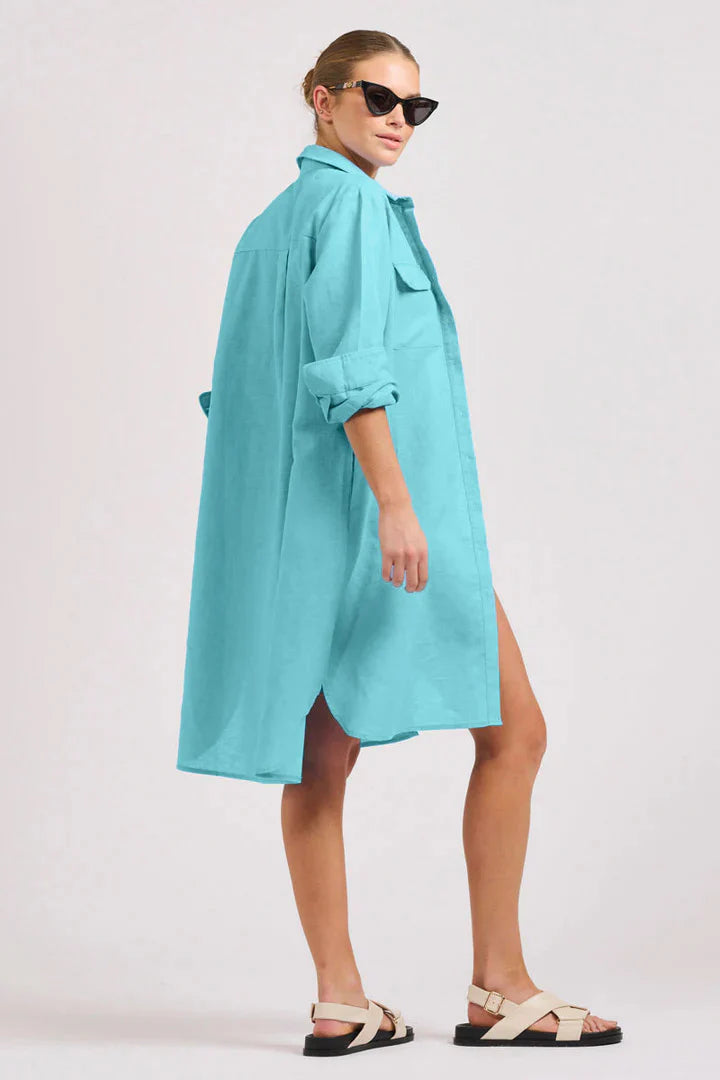 Shirty The Venus Linen Shirtdress Aqua