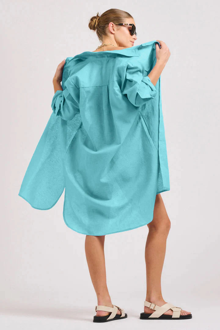 Shirty The Venus Linen Shirtdress Aqua