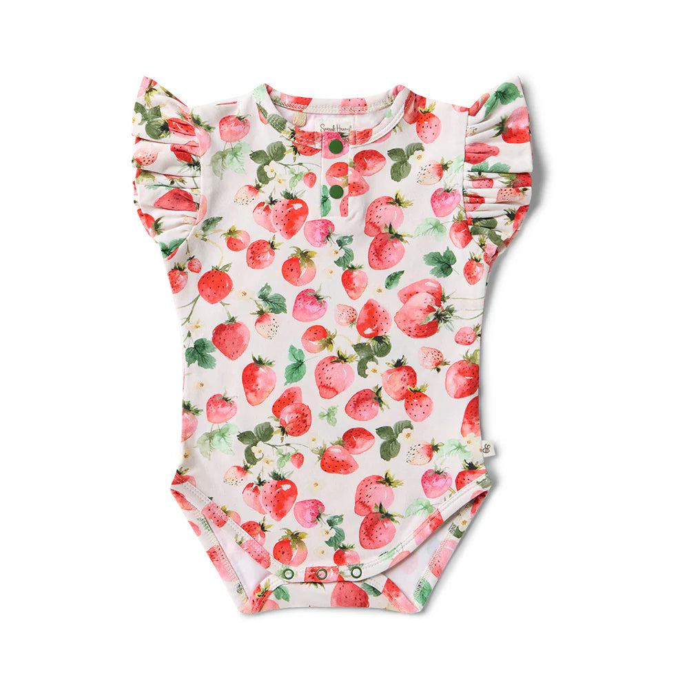 Snuggle Hunny Strawberry Organic Bodysuit with Frill