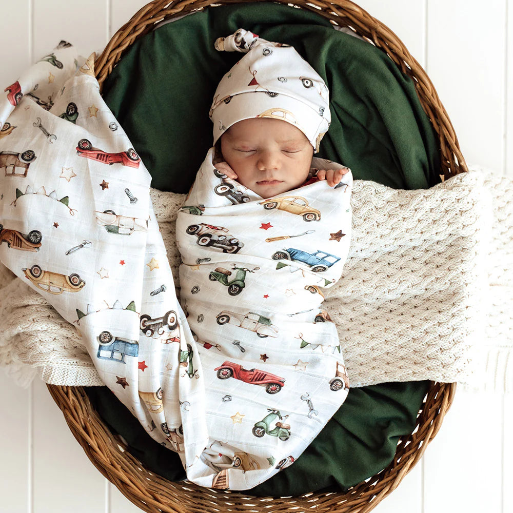 Snuggle Hunny Vintage Cars Organic Muslin Wrap