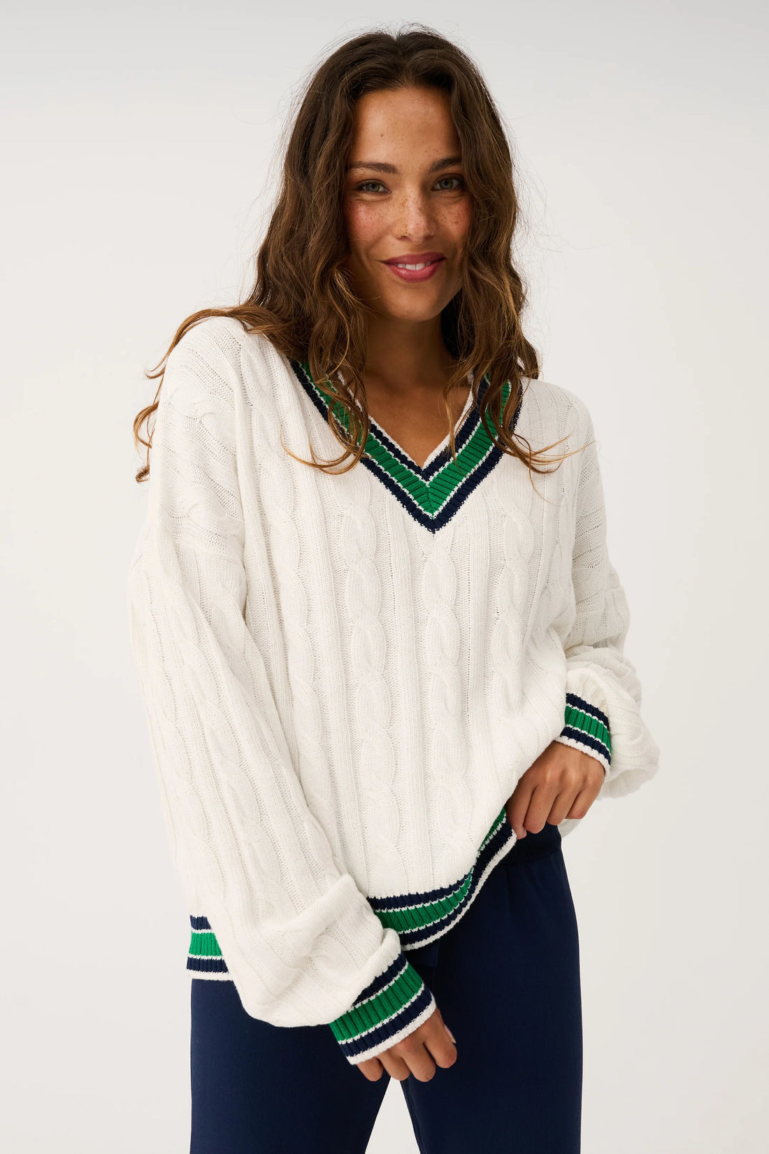 Cartel &amp; Willow Asher Heritage Knit Sweater Cream/Tide