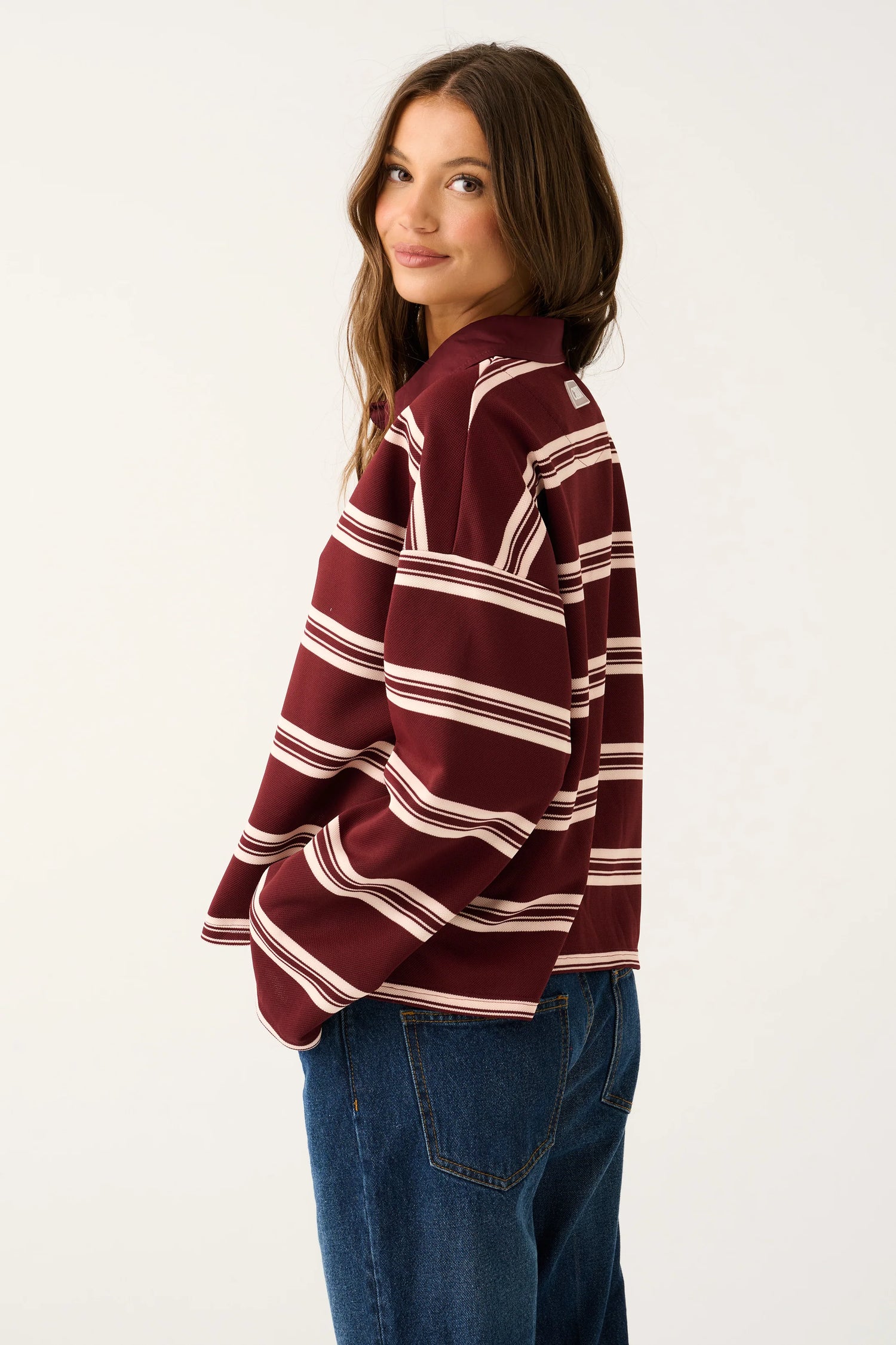Cartel &amp; Willow Freddie Rugby Top Burgundy Stripe