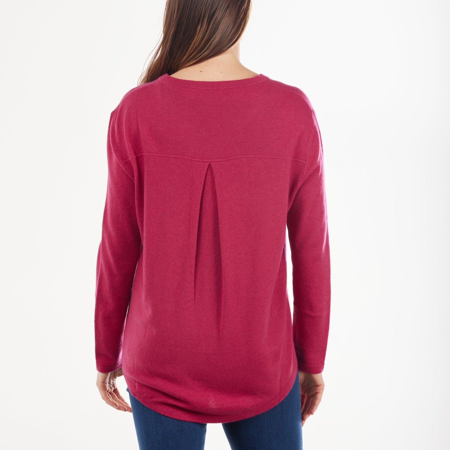 Bridge &amp; Lord Crew Neck Pullover With Pleat Down Centre Back Rose