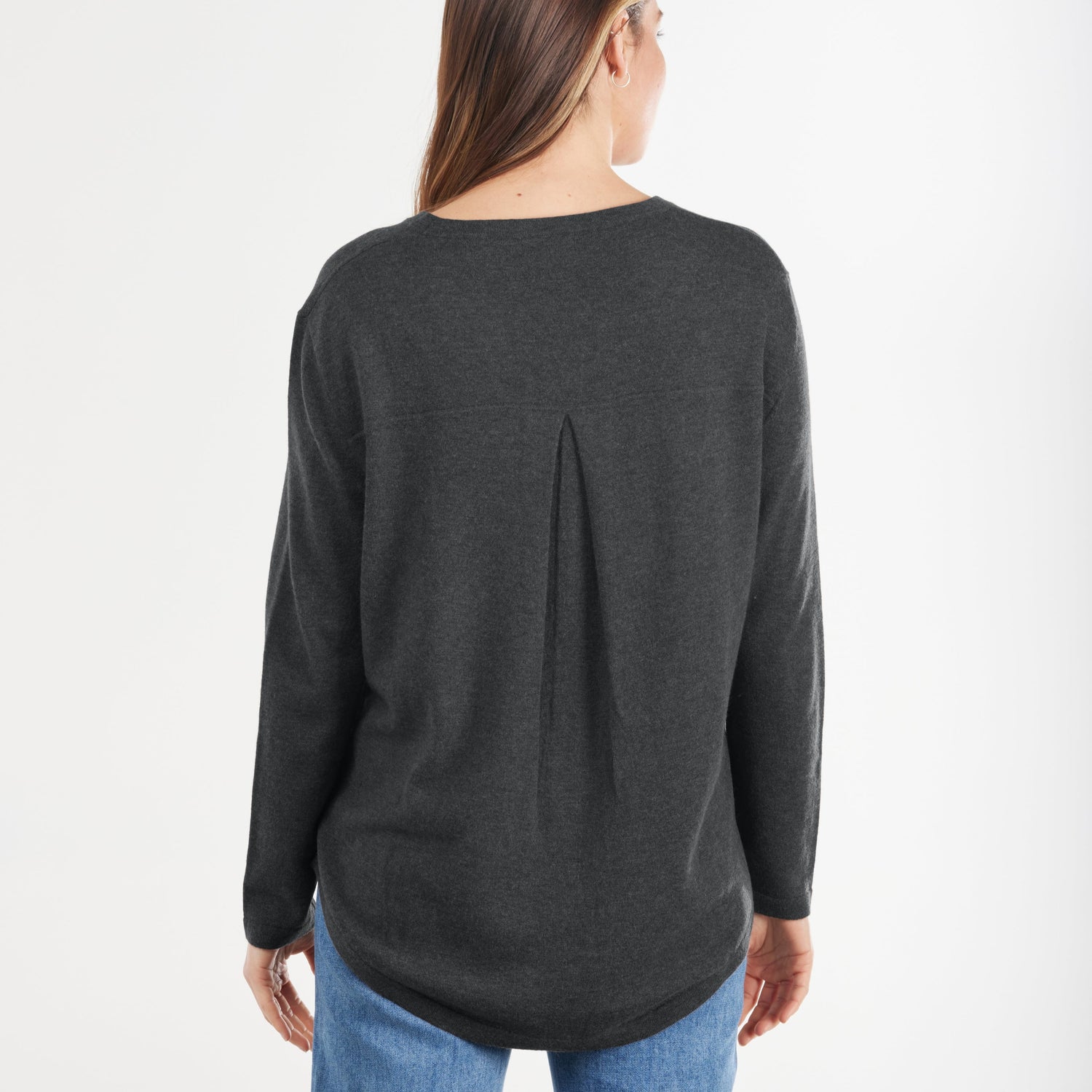 Bridge &amp; Lord Crew Neck Pullover With Pleat Down Centre Back Charcoal