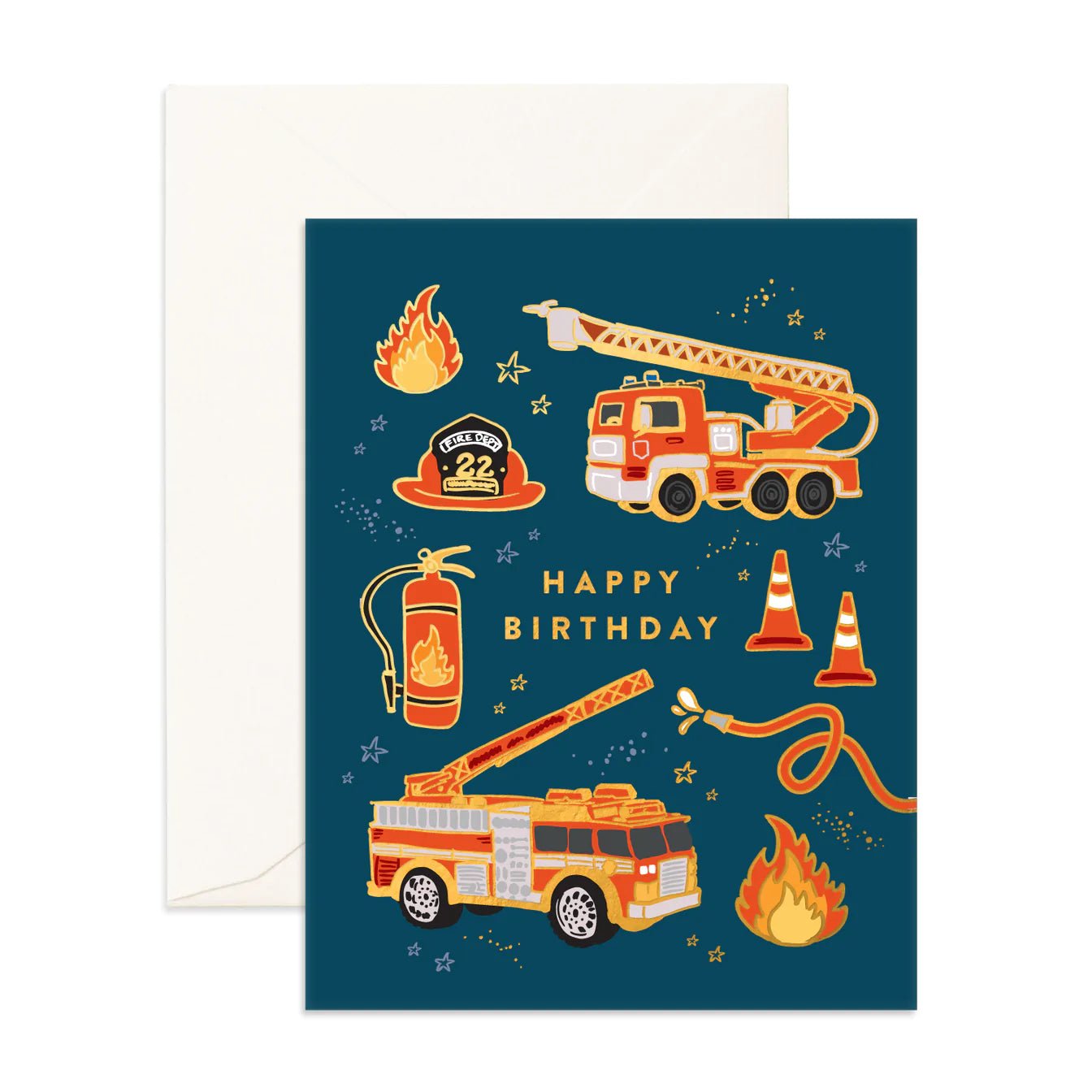 Fox &amp; Fallow Birthday Fire Trucks Greeting Card