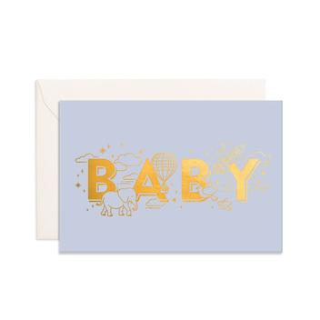 Fox &amp; Fallow Baby Universe Duck Egg Blue Mini Greeting Card - Casual Step