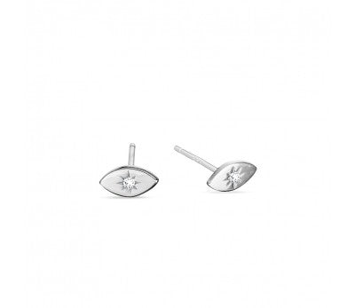 Sterling Silver Almond Shape Stud With CZ Detail
